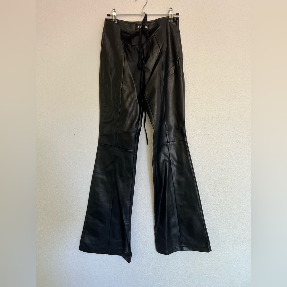 I.AM.GIA Zoey Faux Leather Wide Leg Pant Black V-waist